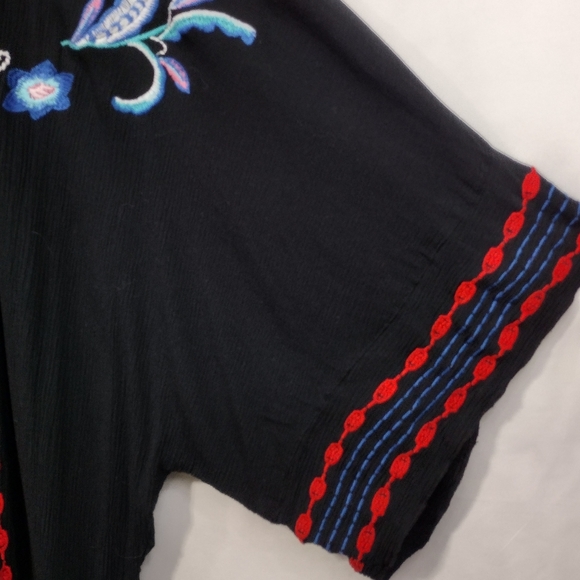 Curations Embroidered Floral Gauze Kimono Women's M/L Black Blue Boho Retro 90s - Picture 4 of 10